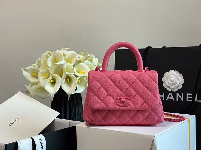 Ch**el mini coco handle grained calfskin pink a92991 24 x 14 x 6.5 cm