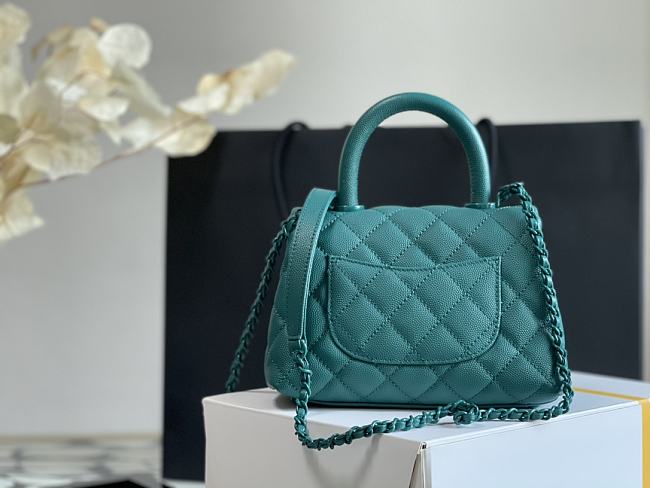 Ch**el mini coco handle grained calfskin cobalt green a92991 24 x 14 x 6.5 cm