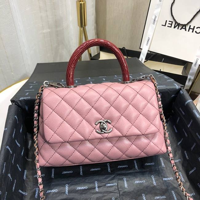Ch**el mini coco grained calfskin with handle pink a92990 23.5 x 13.75 x 9.75 cm
