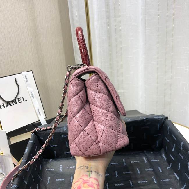 Ch**el mini coco grained calfskin with handle pink a92990 23.5 x 13.75 x 9.75 cm