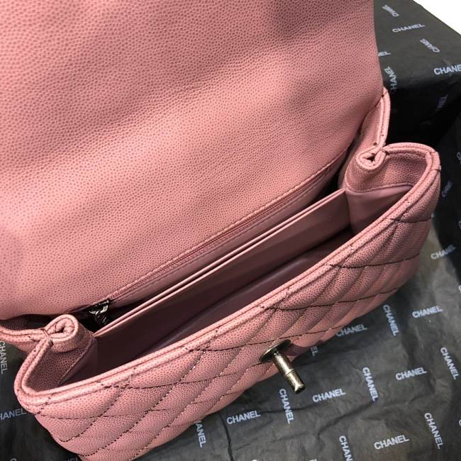 Ch**el mini coco grained calfskin with handle pink a92990 23.5 x 13.75 x 9.75 cm