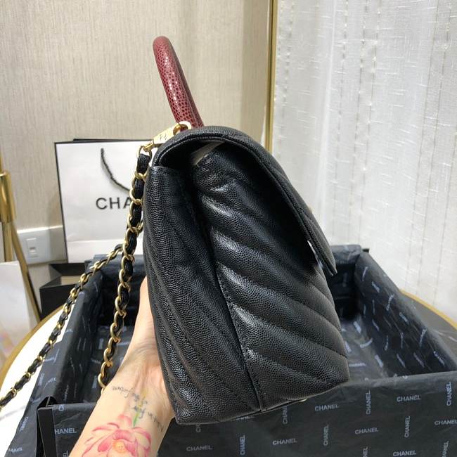 Ch**el small coco grained calfskin v quilting flap bag black a92991 28.5 x 18.25 x 11.75 cm