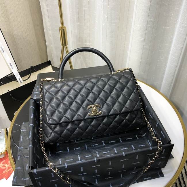 Ch**el small coco grained calfskin with top handle flap bag black a92991 28.5 x 18.25 x 11.75 cm