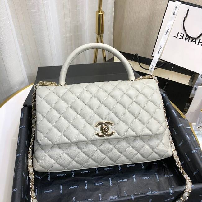 Ch**el small coco grained calfskin with top handle flap bag silver a92991 28.5 x 18.25 x 11.75 cm