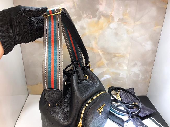 Pra*a bucket bag with metal logo and shoulder strap black 1be030 21 × 25 × 15 cm