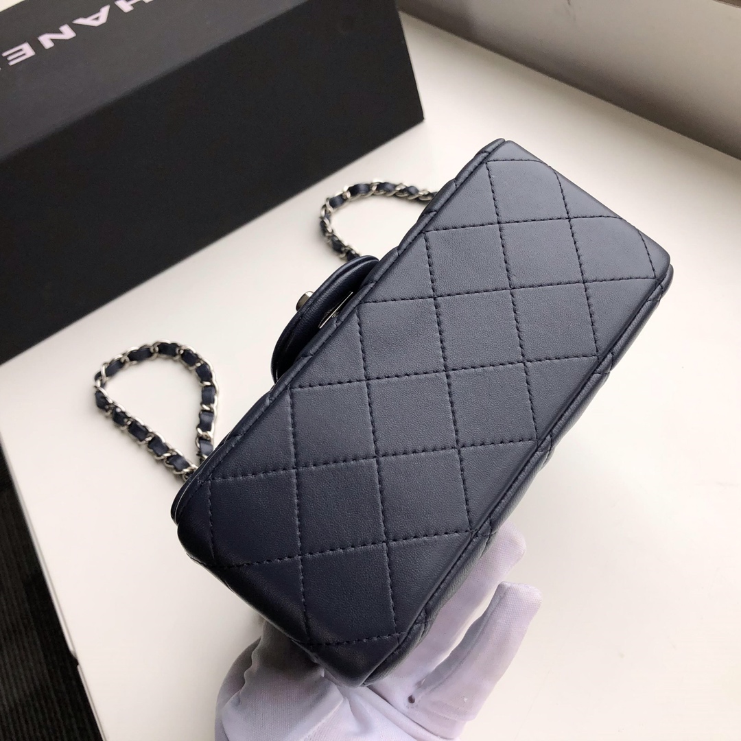 Ch**el mini flap bag lambskin silver metal dark blue a35200 17cm