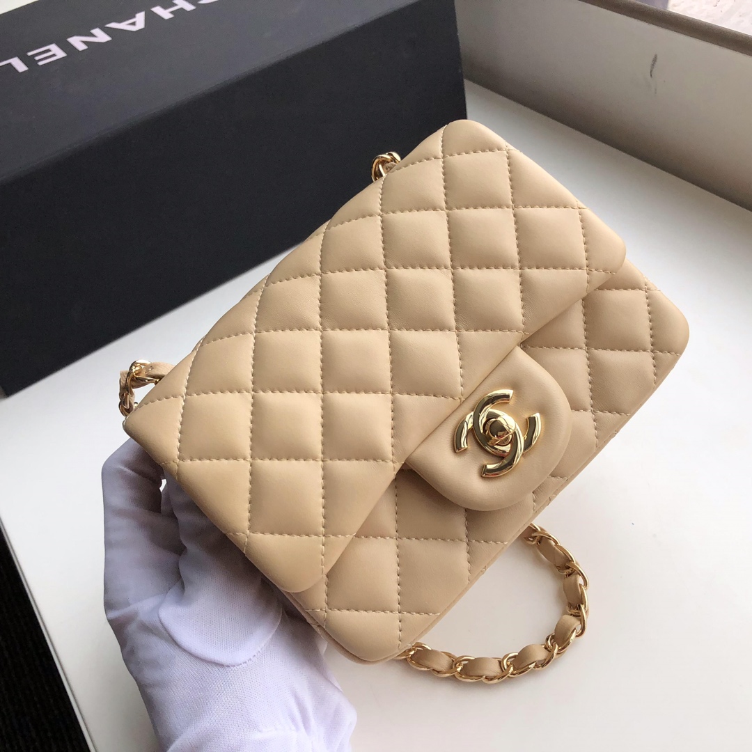 ch**el mini flap bag lambskin G01den metal beige a35200 17cm