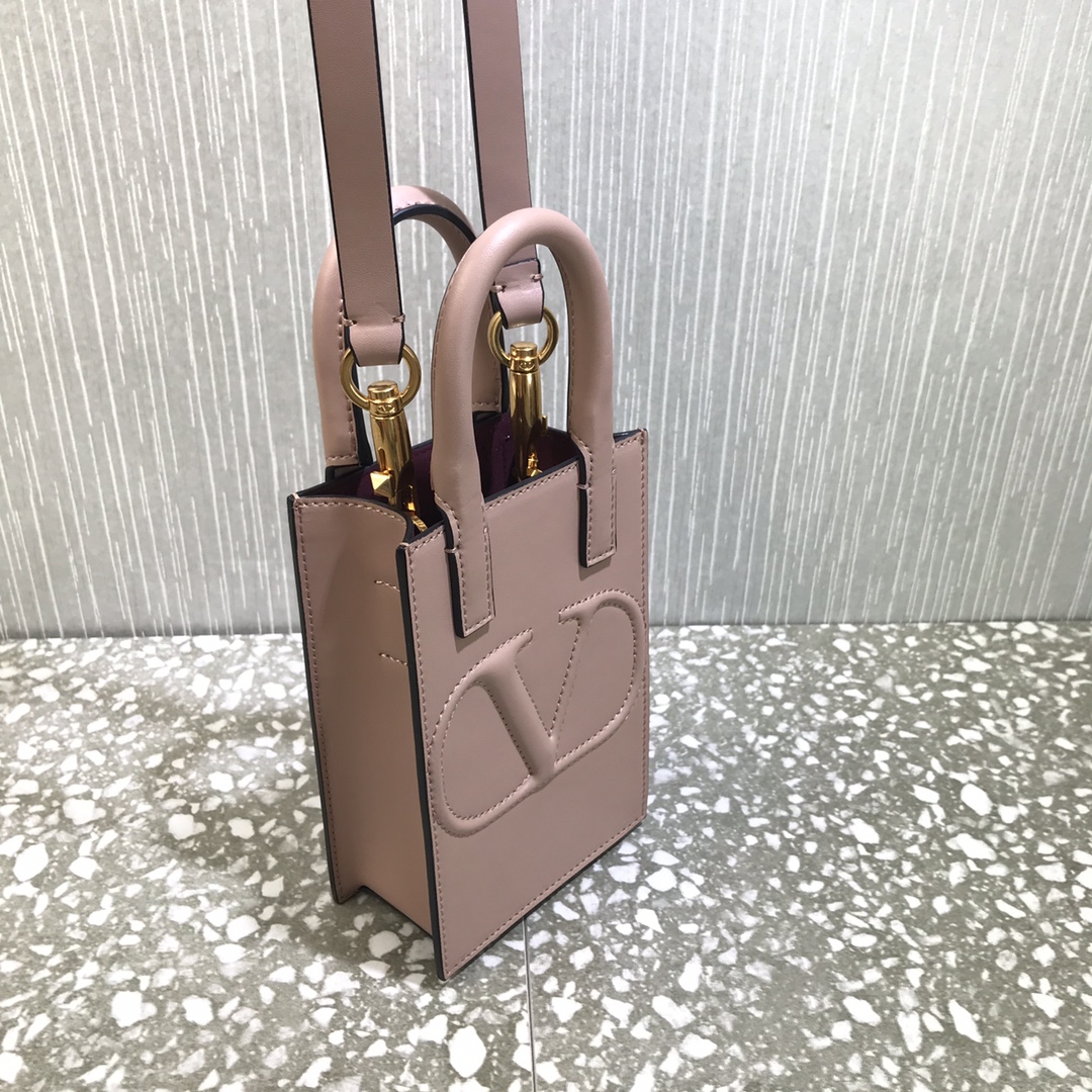 Va1e*ntin0 mini garavanivlogo walk tote bag calfskin leather rose cannelle uw2p0u57qel 11 x 16.5 x 5.5 cm
