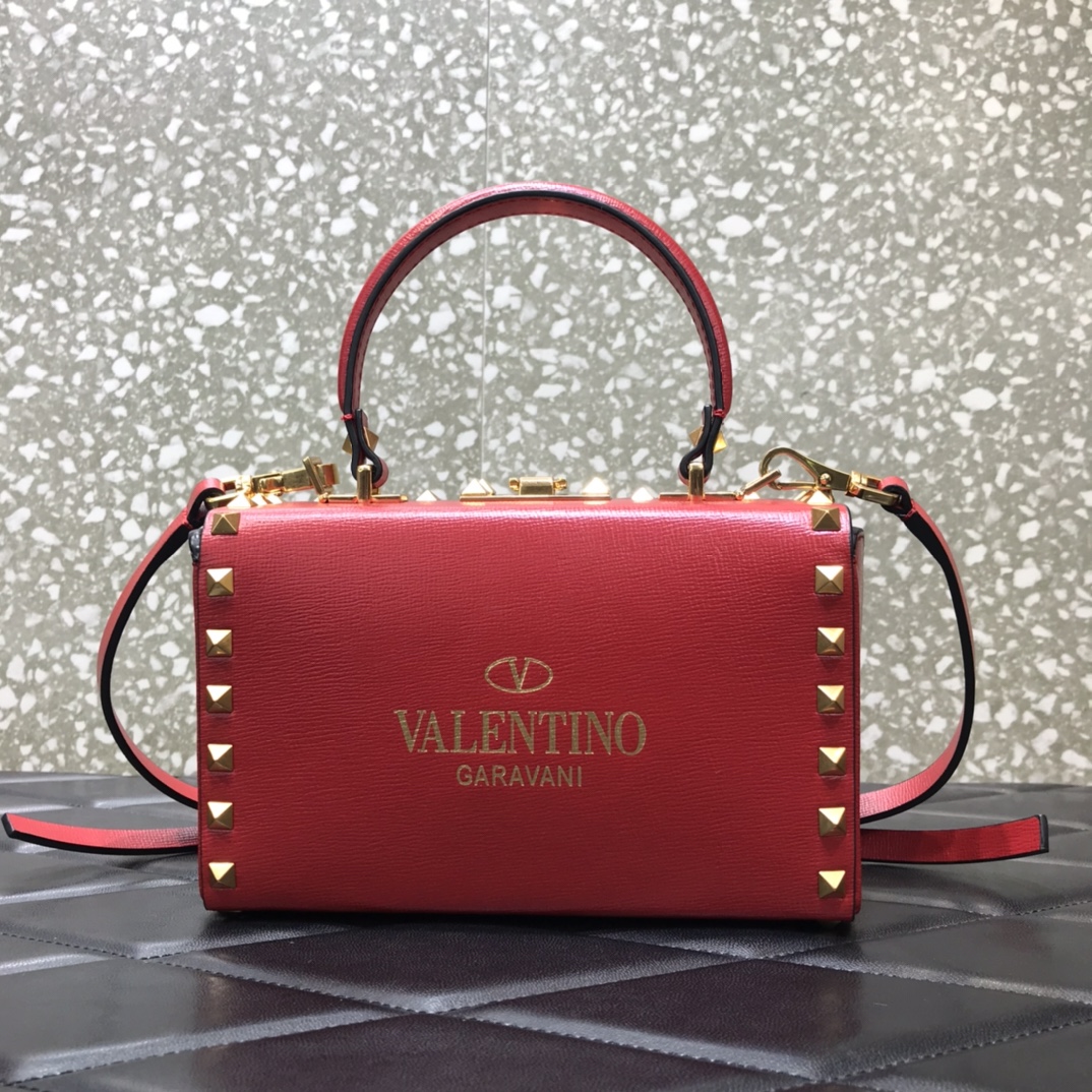 Va1e*ntin0 rockstud alcove grainy calfskin box bag red ww2b0j73wax 19 x 12 x 8 cm