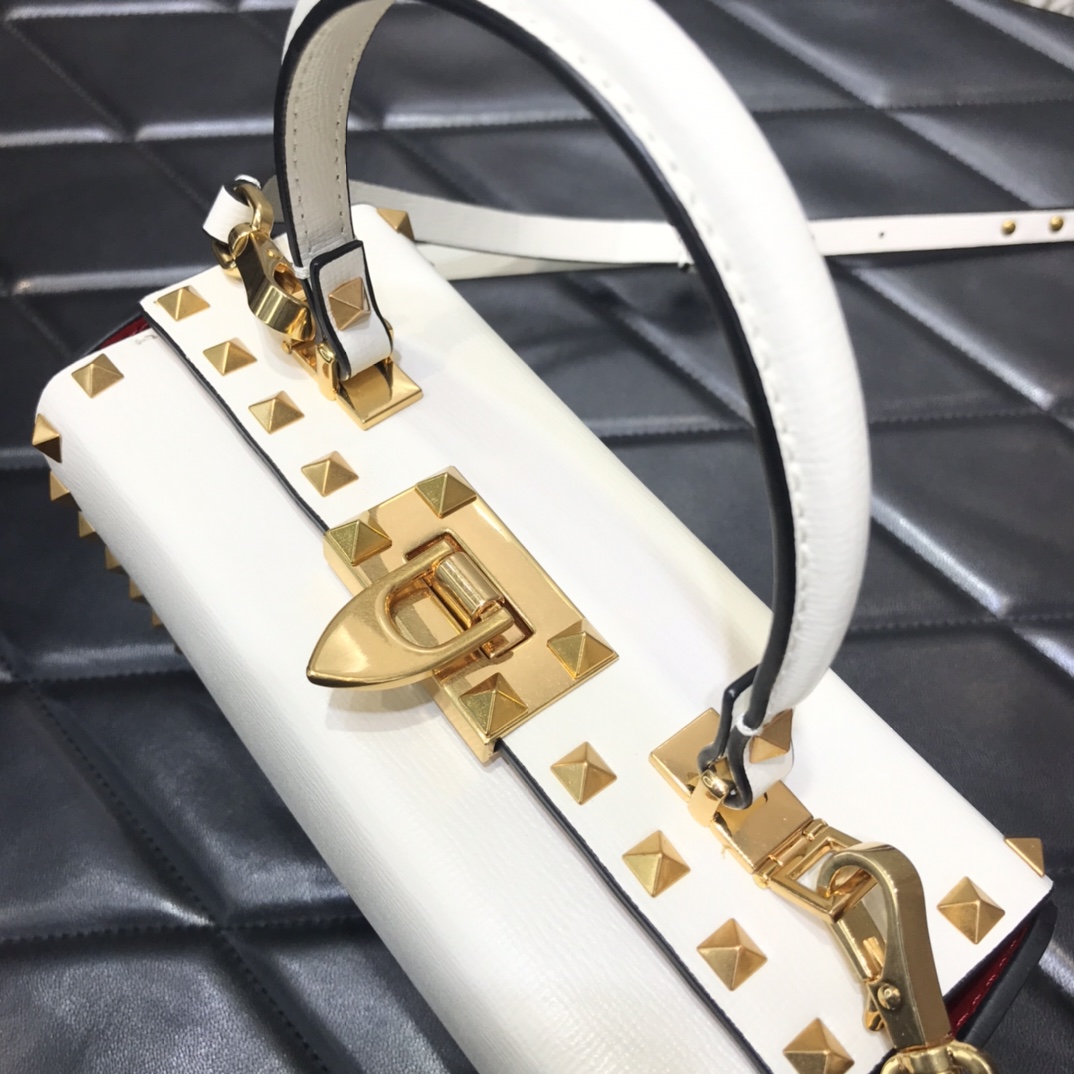 Va1e*ntin0 rockstud alcove grainy calfskin box bag white ww2b0j73wax 19 x 12 x 8 cm