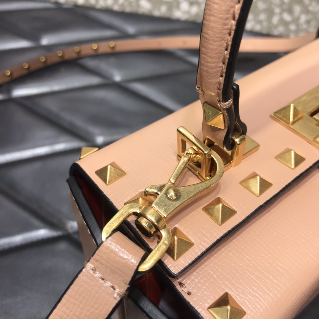Va1e*ntin0 rockstud alcove grainy calfskin box bag rose cannelle ww2b0j73wax 19 x 12 x 8 cm