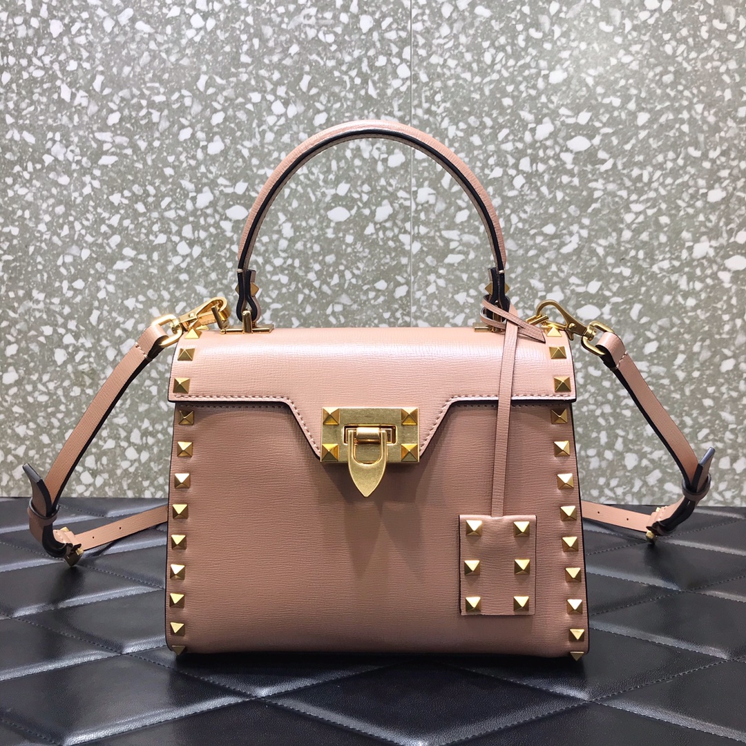 Va1e*ntin0 small garavani rockstud alcove grainy handbag rose cannelle ww2b0j71wax 22 x 17 x 9 cm