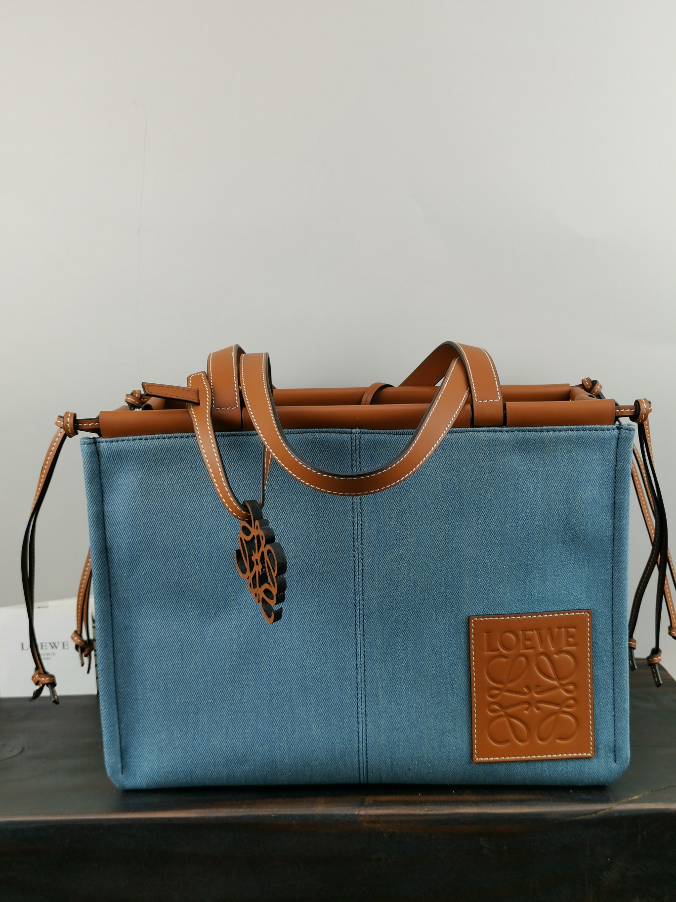 l0ew* large cushion tote bag canvas and calfskin De*1m 330.02ab90 35 x 27 x 19 cm
