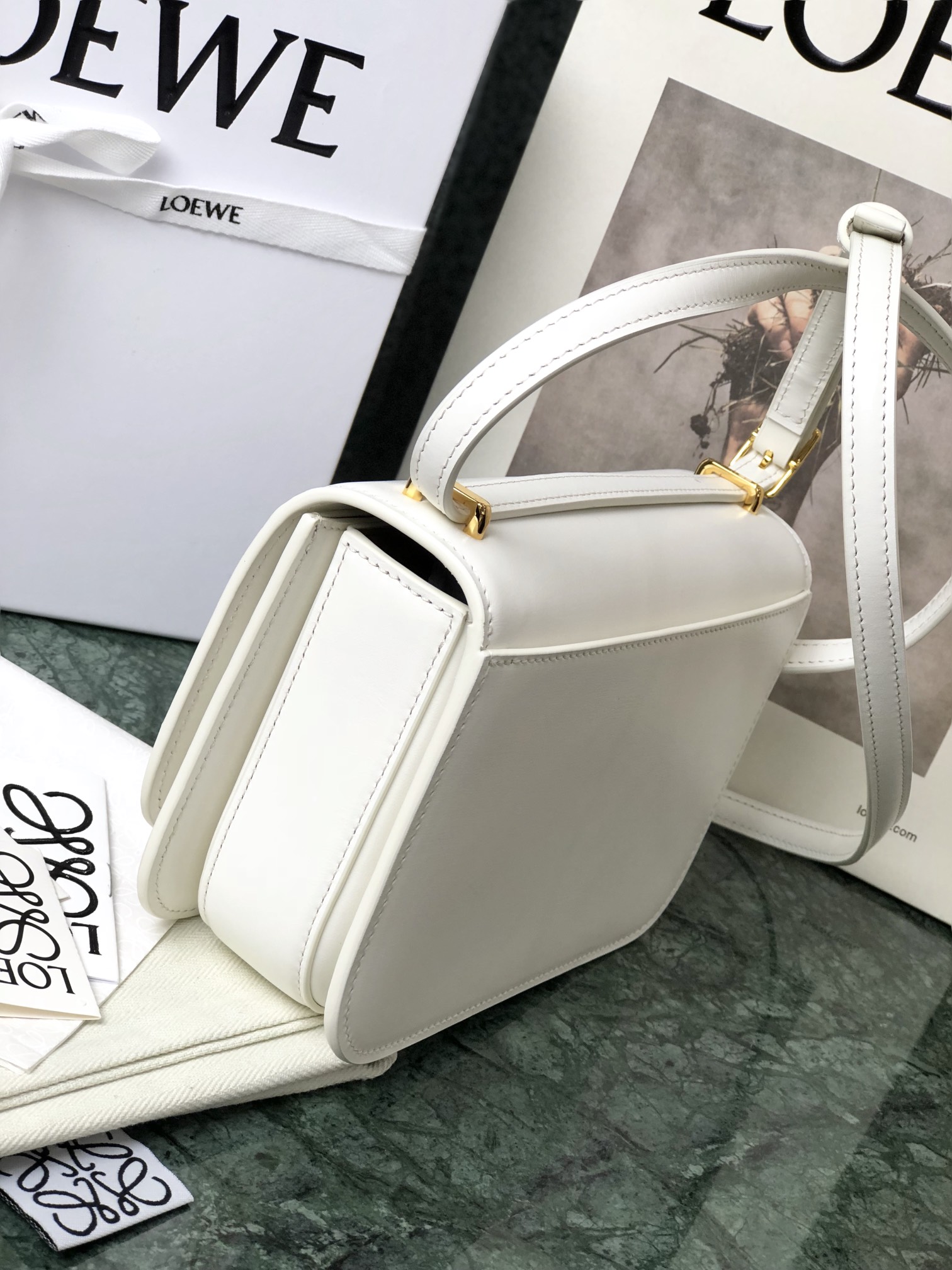 L0ew* small goya bag silk calfskin white a896n09x01 18.5 x 12.5 x 6 cm