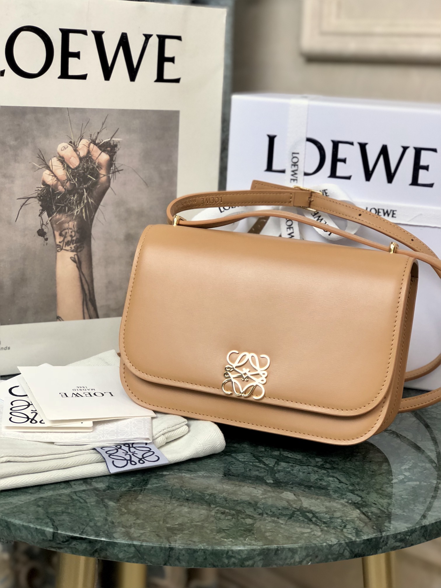 L0ew* small goya bag silk calfskin warm desert a896n09x01 18.5 x 12.5 x 6 cm