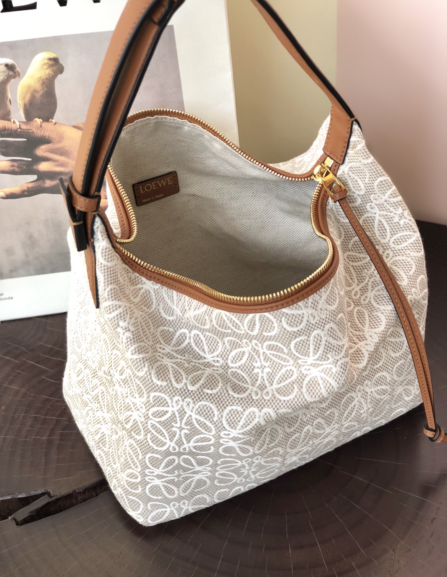 L0ew* medium cubi bag anagram jacquard and calfskin ecru a906k68x04 25 x 21 x 16.5 cm