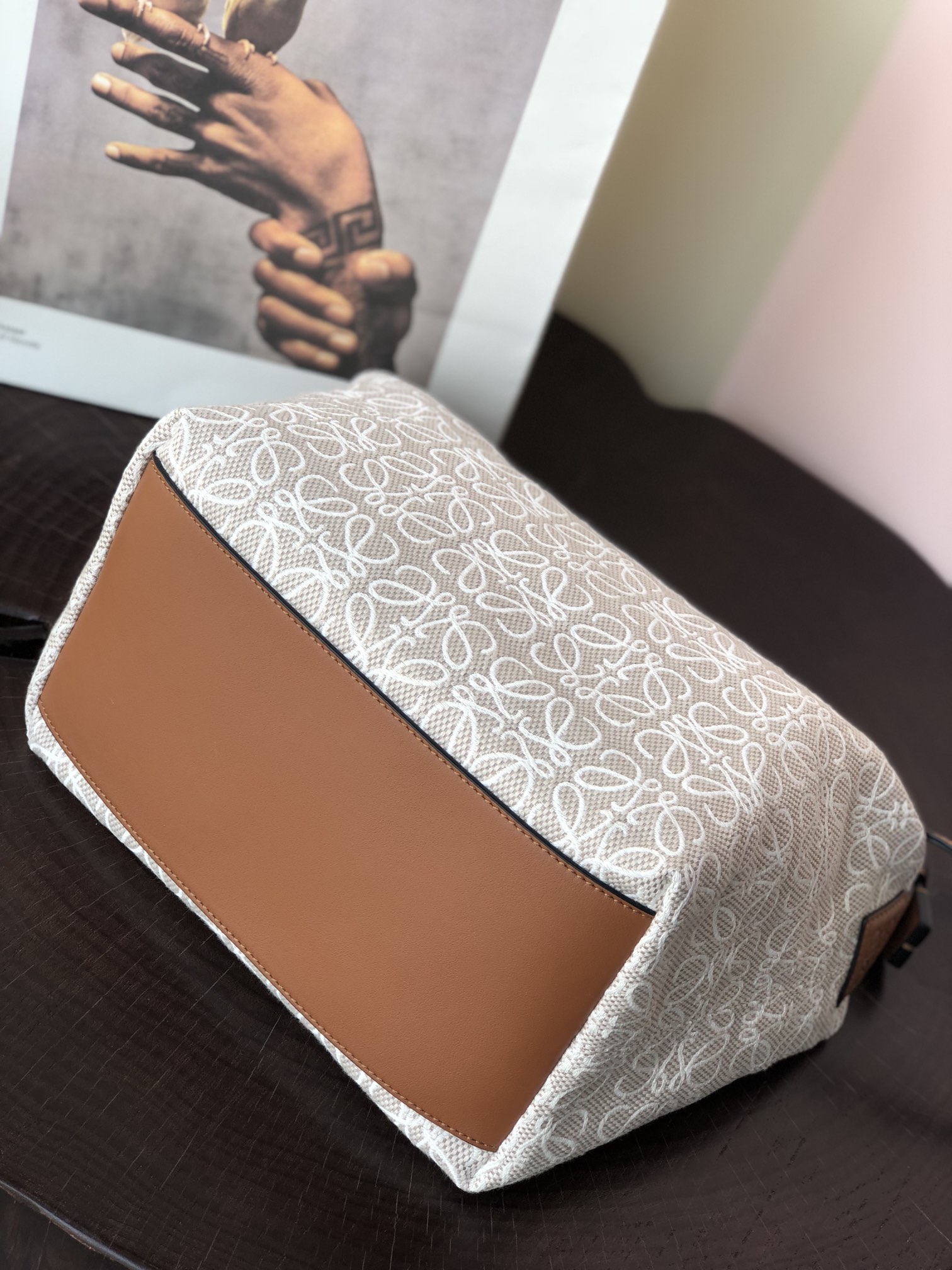 L0ew* medium cubi bag anagram jacquard and calfskin ecru a906k68x04 25 x 21 x 16.5 cm