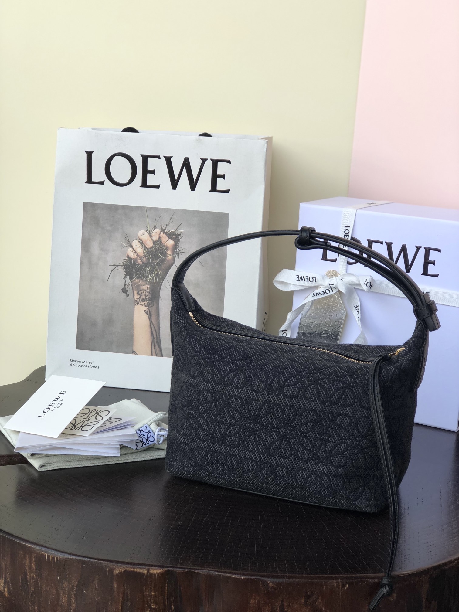 L0ew* small cubi bag anagram jacquard and calfskin black a906k75x04 21 x 12 x 17 cm