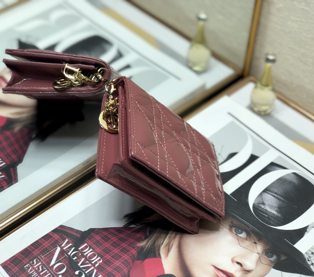 D10r small wallet patent cannage calfskin rose red 11 x 9 cm