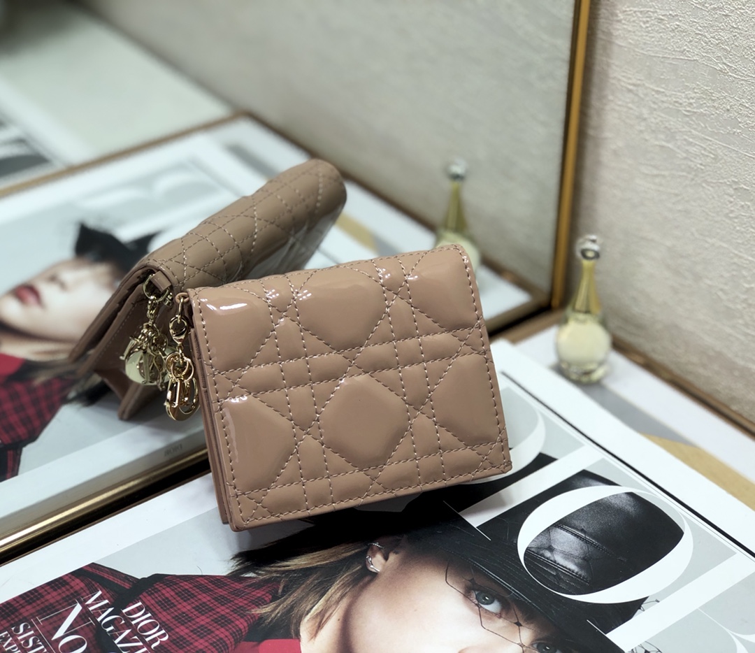 D10r small wallet patent cannage calfskin rose des vent 11 x 9 cm