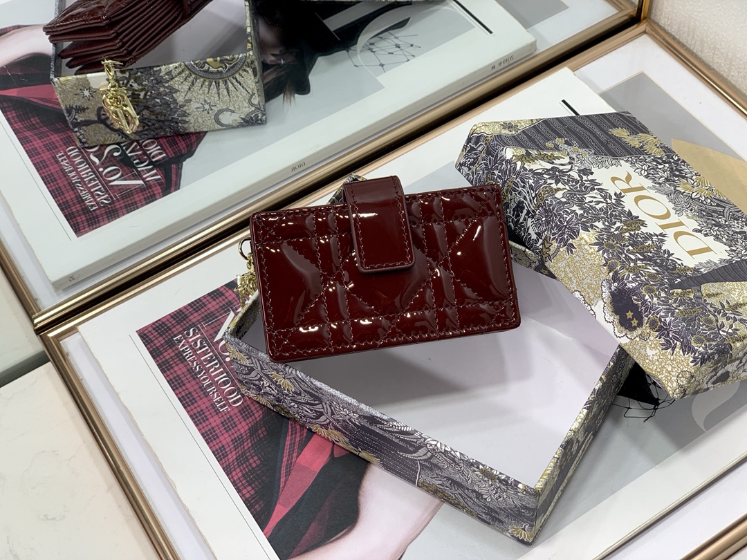 D10r lady D10r 5-gusset card holder patent cannage calfskin burgundy s0074 10.5 cm