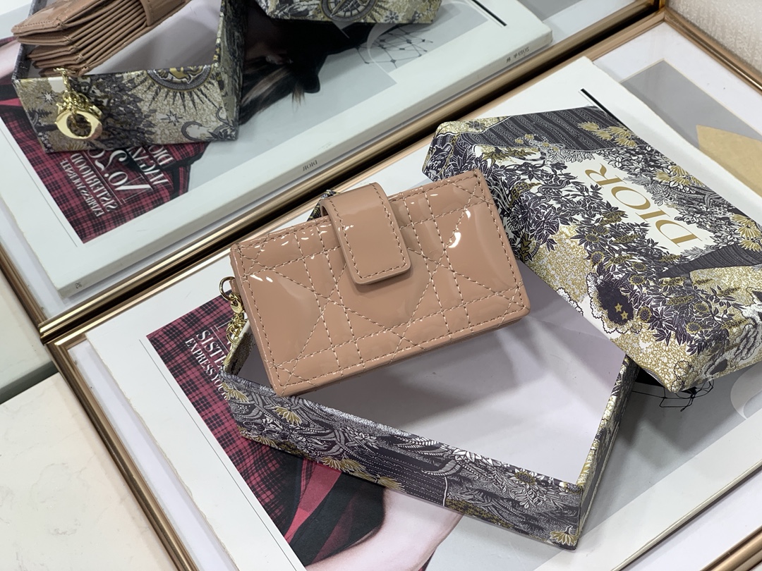 D10r lady D10r 5-gusset card holder patent cannage calfskin rose des vents s0074 10.5 cm