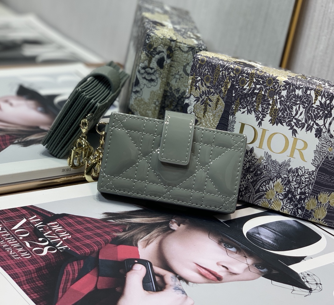 D10r lady D10r 5-gusset card holder patent cannage calfskin gray s0074 10.5 cm