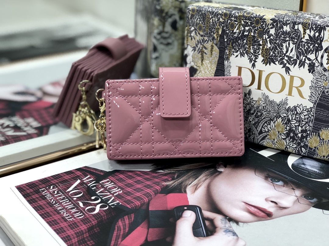 D10r lady D10r 5-gusset card holder patent cannage calfskin pink s0074 10.5 cm