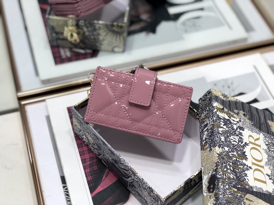 D10r lady D10r 5-gusset card holder patent cannage calfskin pink s0074 10.5 cm