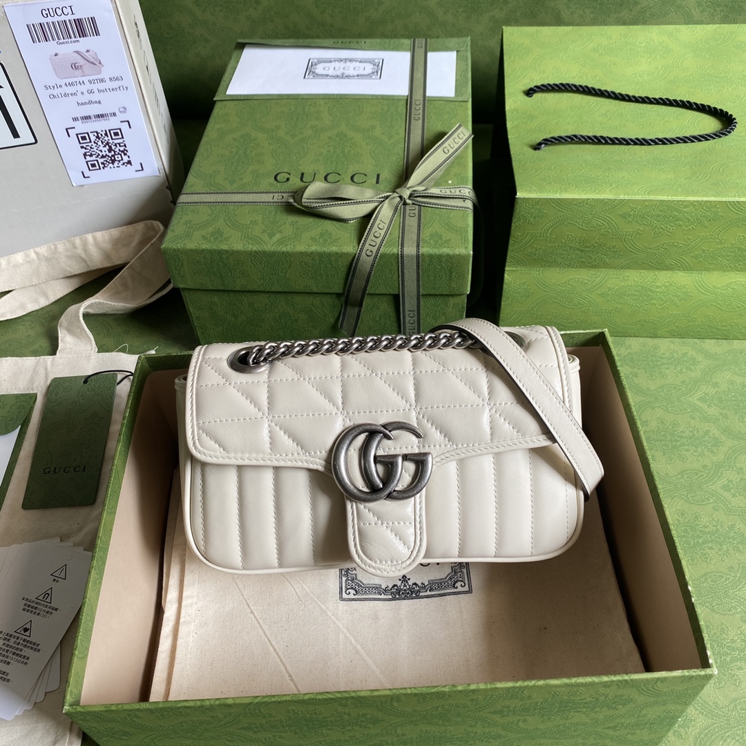 Gvc*1 mini gg marmont shoulder bag white black metal 446744 23 x 14 x 6 cm