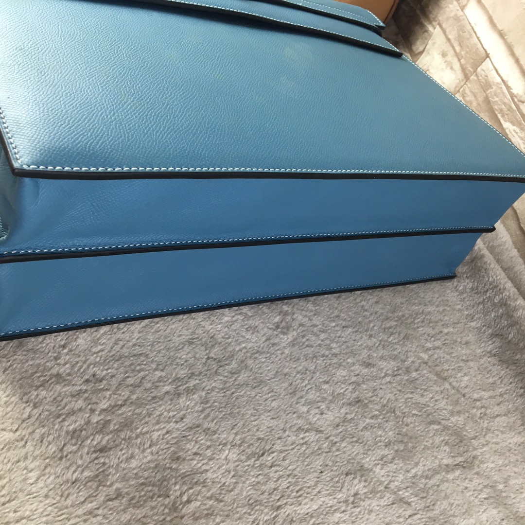 H**me5 kelly depeche briefcase epsom gold hardware blue 38 cm