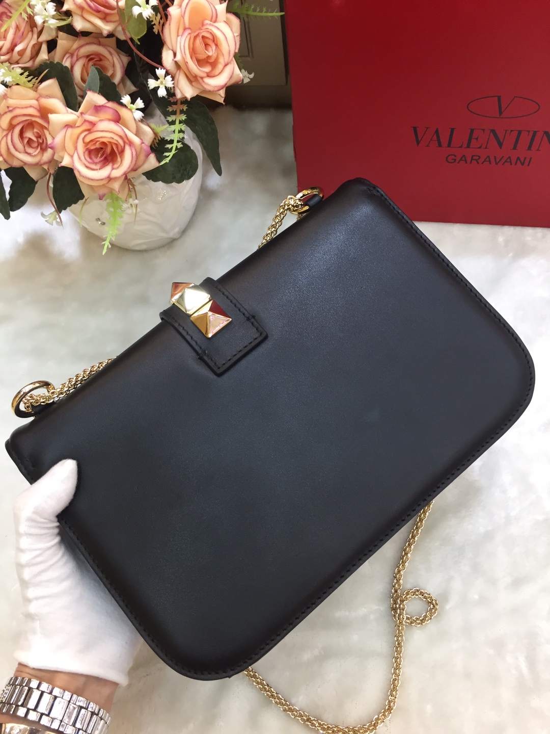 Va1e*ntin0 garavani pre-owned 2010s rockstud shoulder bag leather black 344280 26 × 8 × 18 cm