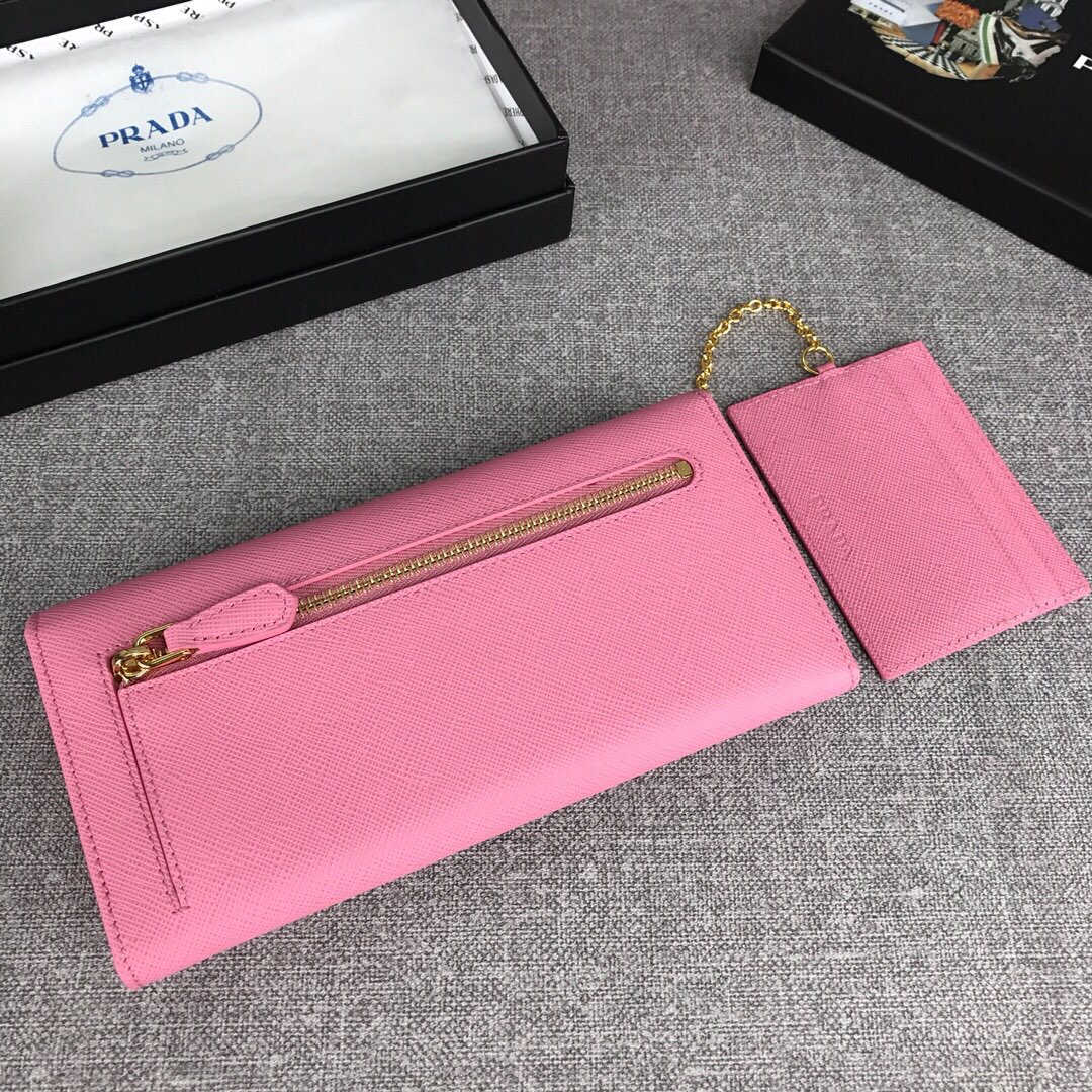 Pra*a large saffiano leather wallet pink 1mh132 18.7 x 9.5 cm