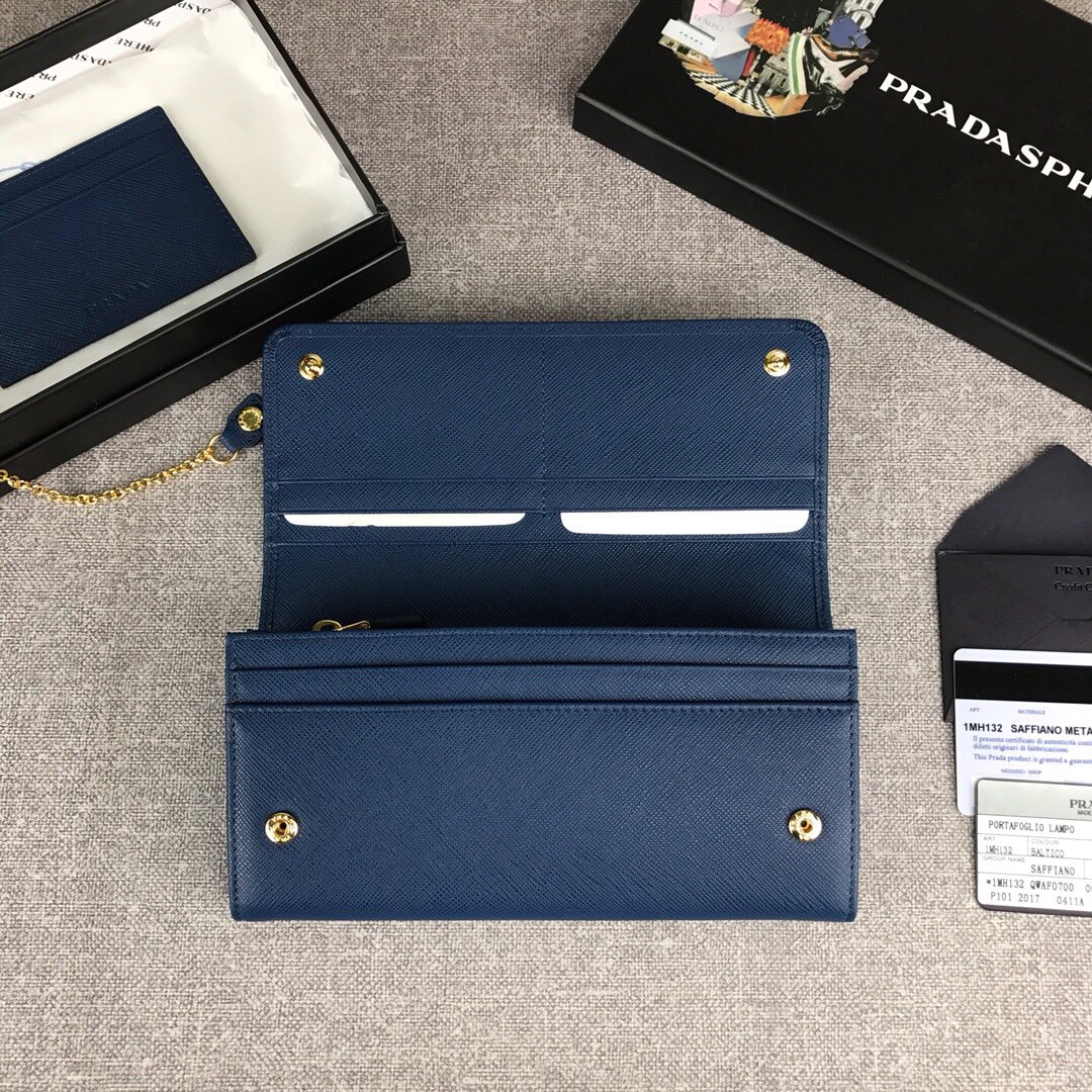 Pra*a large saffiano leather wallet navy 1mh132 18.7 x 9.5 cm