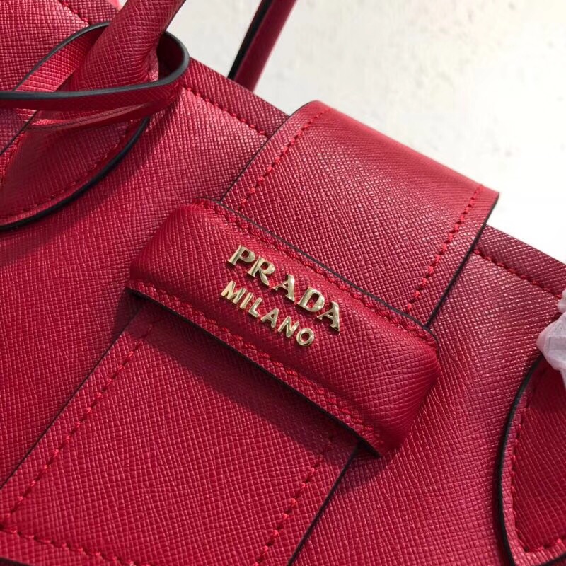 Pra*a top handle tote bag leather red/black 1bg148 33 × 24 × 14.5 cm