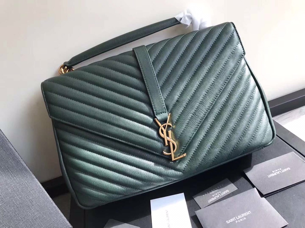Y51 large college tote leather gold metal green 392738 32 x 21 x 8 cm