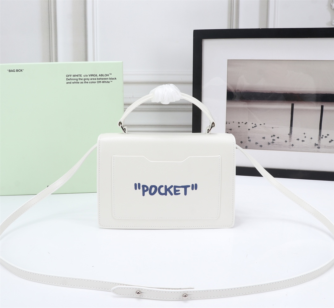 OFF WHITE 1.4 Quote Jitney Bag Leather White 22 x 14 x 7 cm