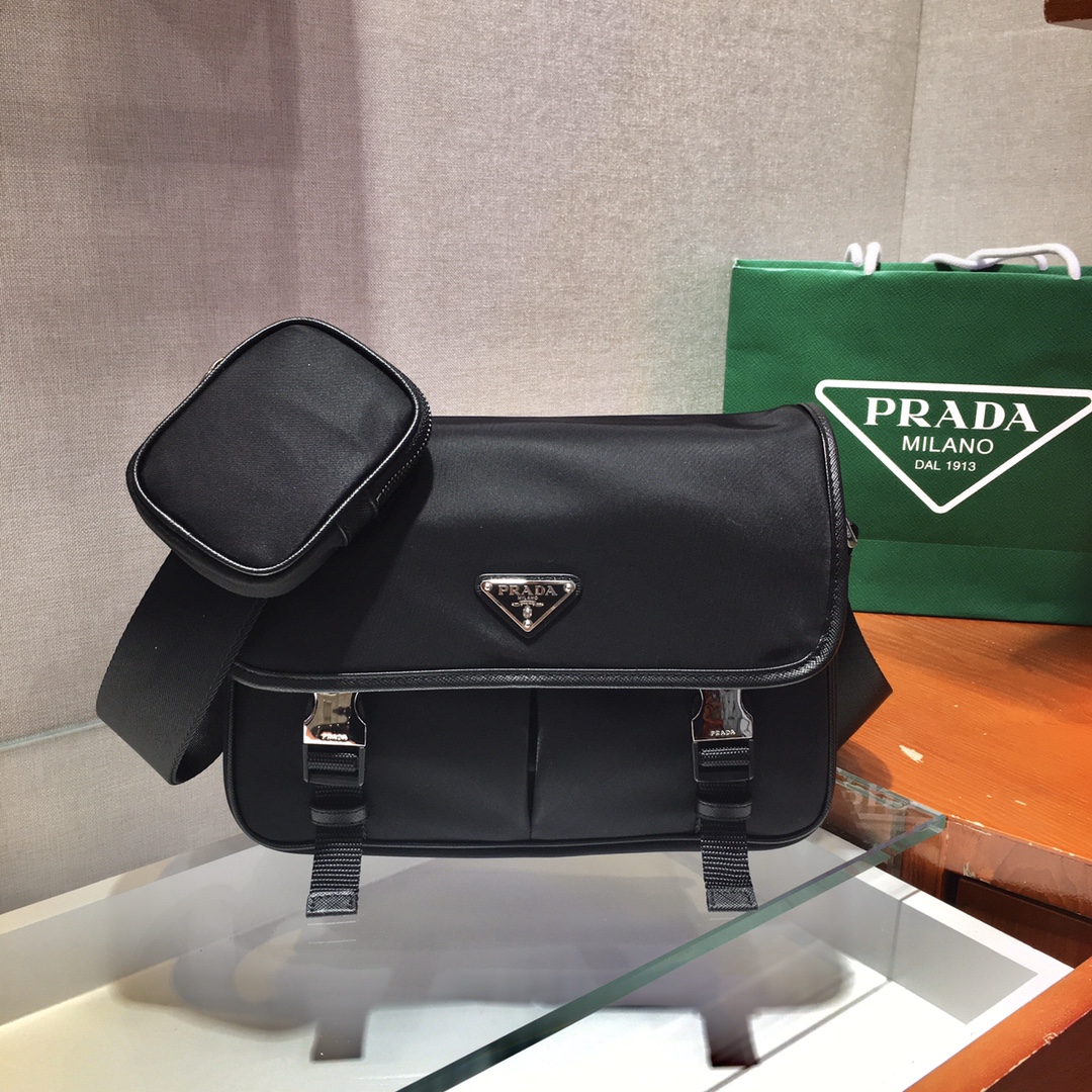 Pra*a nylon shoulder bag black 2vd769 26 x 20 x 10 cm