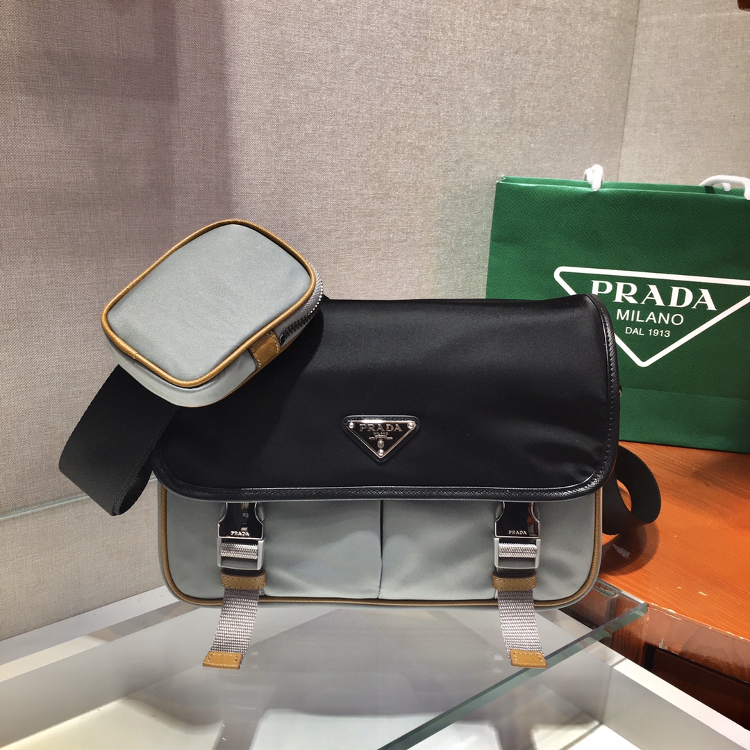 Pra*a nylon shoulder bag gray 2vd769 26 x 20 x 10 cm