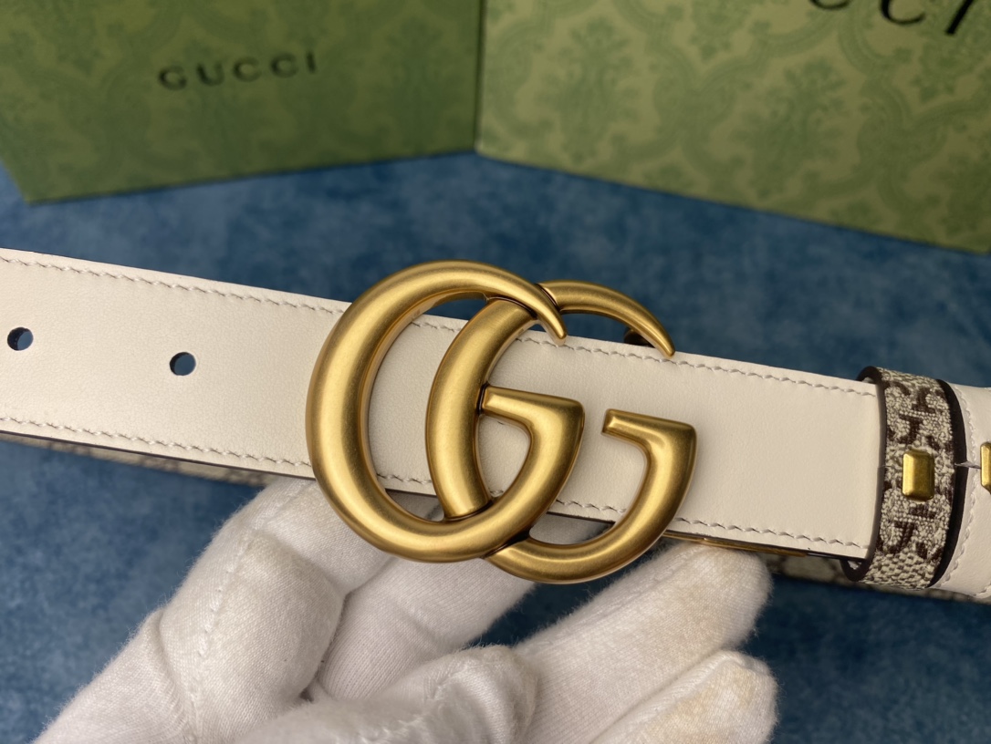 Gvc*1 marmont thin belt double g buckle in white