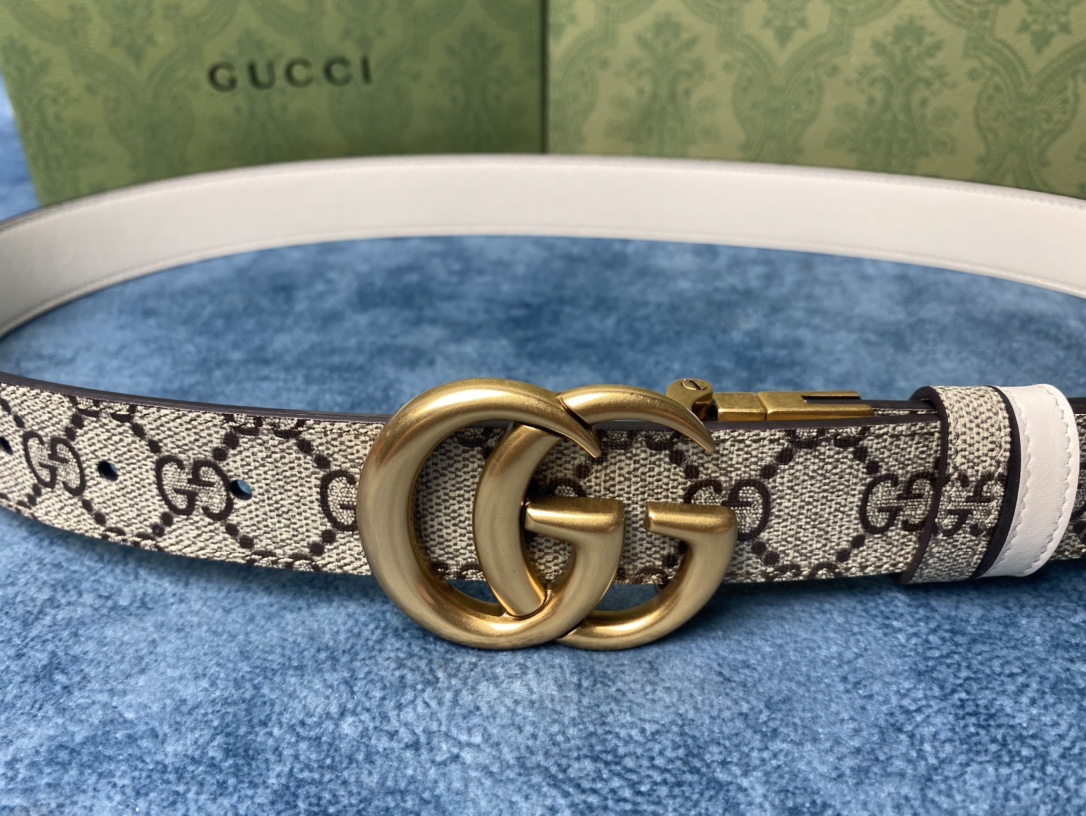 Gvc*1 marmont thin belt double g buckle in white