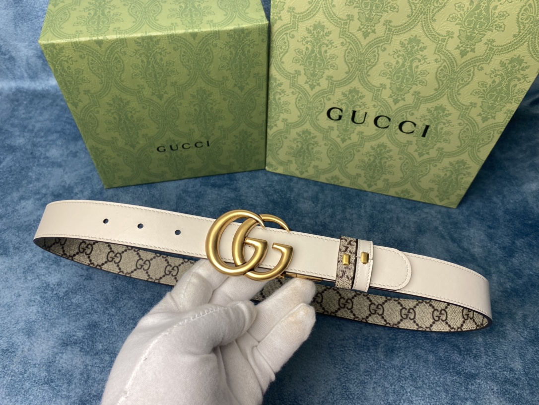 Gvc*1 marmont thin belt double g buckle in white