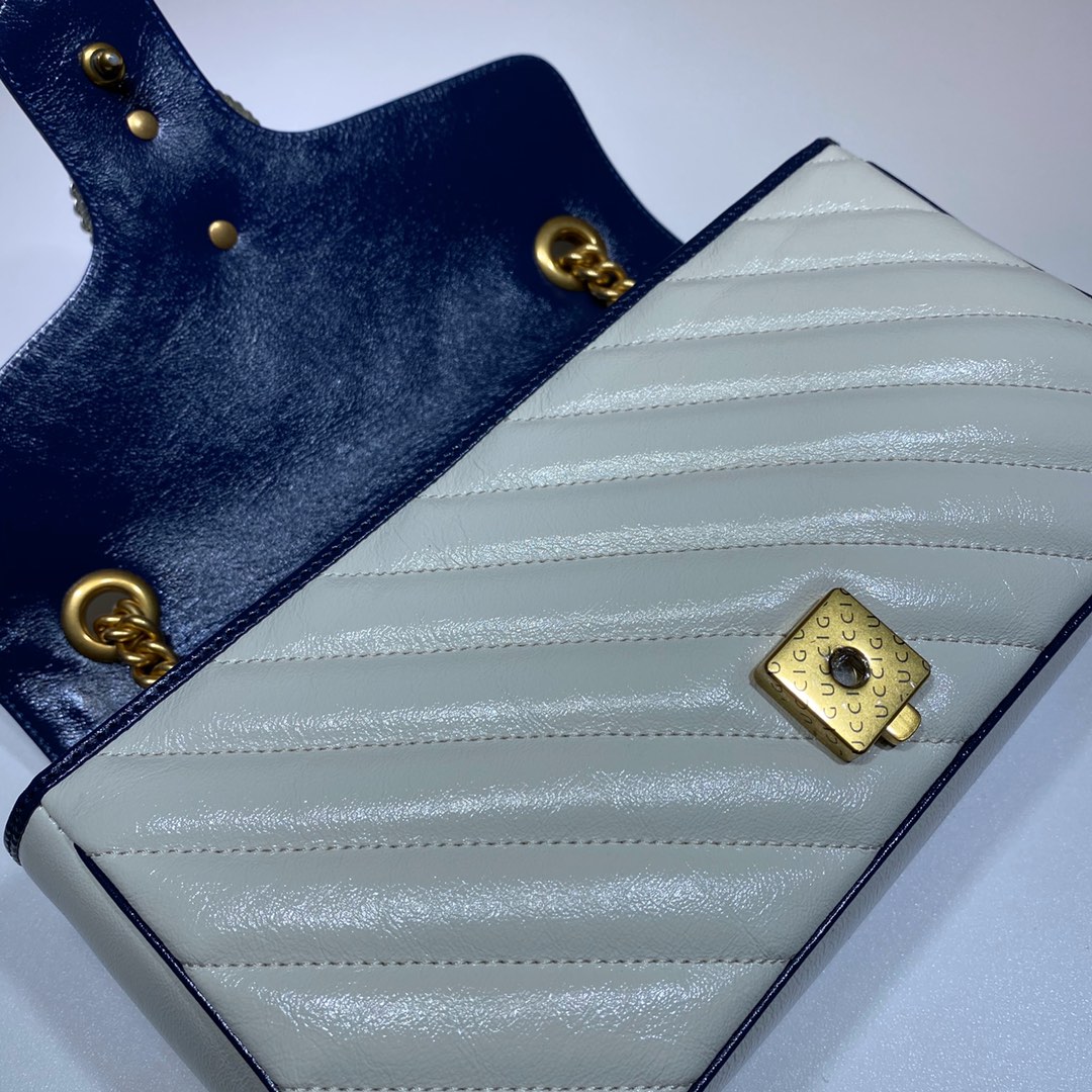 Gvc*1 gg marmont small shoulder bag white/navy ‎443497 26 x 15 x 7 cm