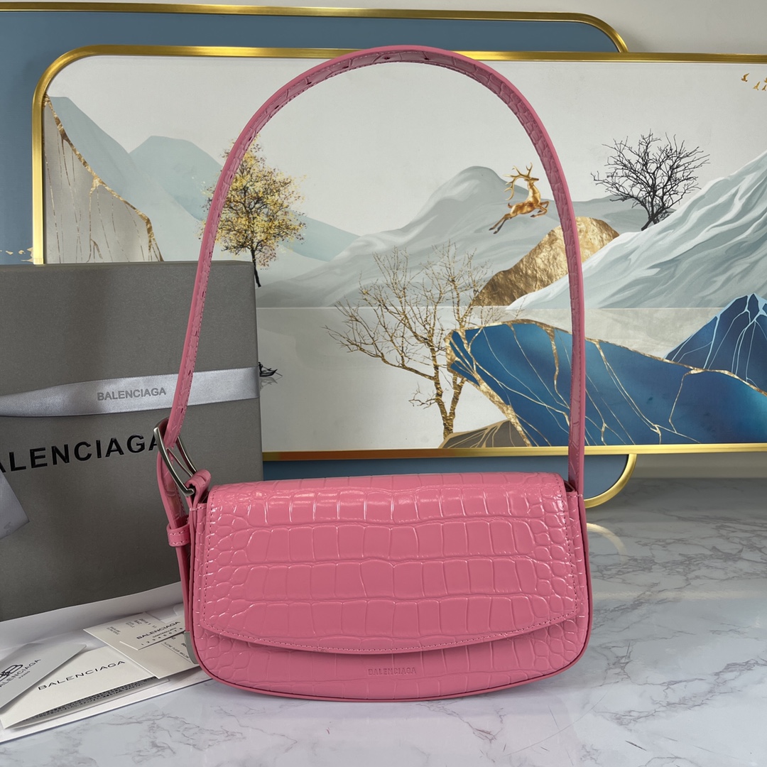 Ba1en*iaga woman's ghost sling bag in crocodile leather pink 23 x 5 x 15 cm