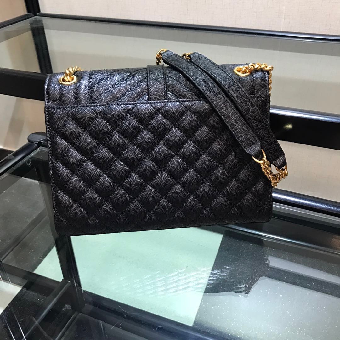 Y51 envelope medium bag in grained leather black 600185 24 x 7.5 x 18 cm