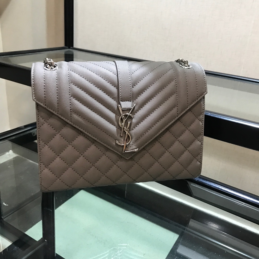Y51 envelope medium bag in grained leather silver metal gray 600185 24 x 7.5 x 18 cm
