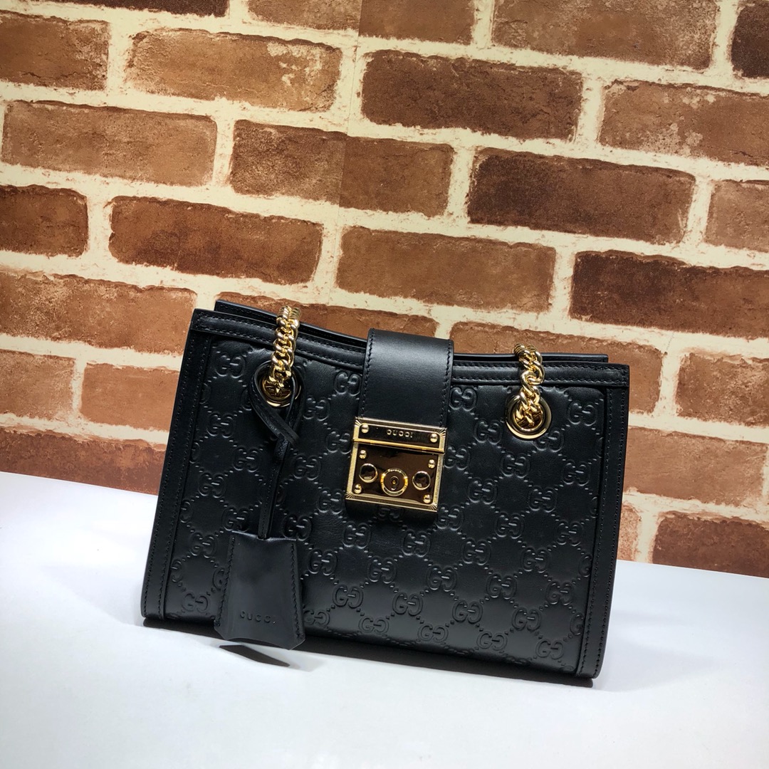 Gvc*1 small padlock gg shoulder bag in leather black 498156 26 x 18 x 10 cm