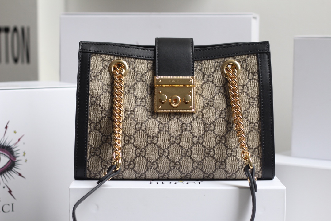 Gvc*1 small padlock gg shoulder bag in svp*me canvas black 498156 26 x 18 x 10 cm