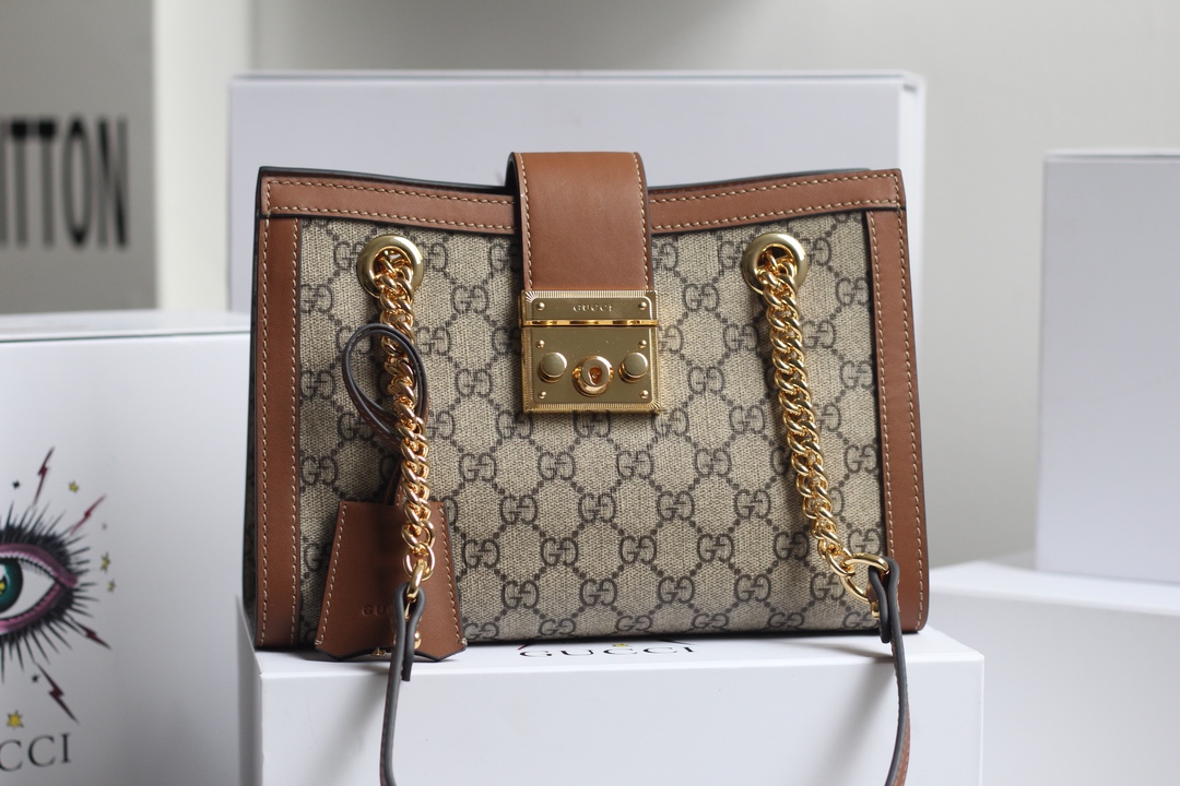 Gvc*1 small padlock gg shoulder bag in svp*me canvas brown 498156 26 x 18 x 10 cm