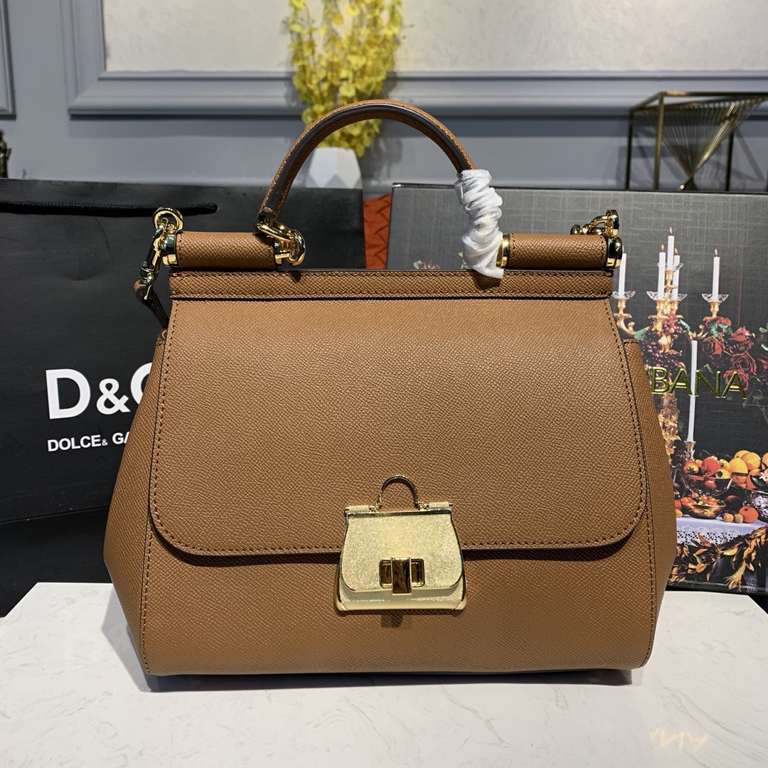 d01ce & Gab*a*a medium dauphine leather sicily bag brown bb6002 25 x 12 x 22 cm